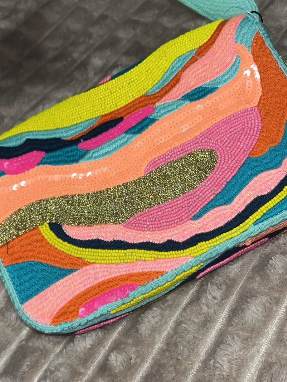 NWT Beaded - America & Beyond Vibrant Multicolor Shoulder Bag with Teal Strap